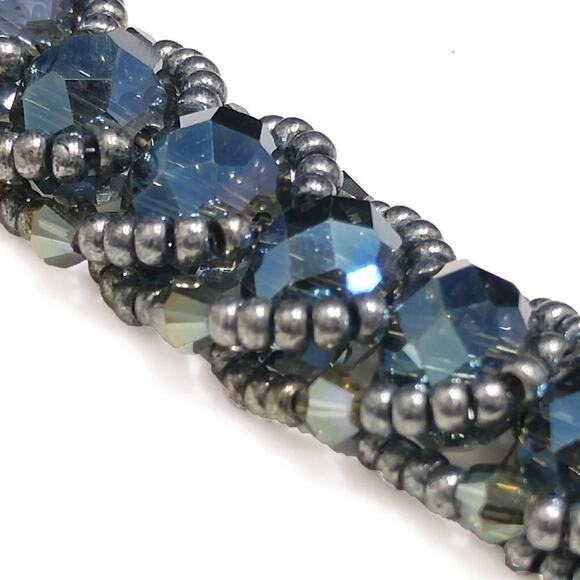 Artisan Blue Iridescent Crystal Seed Bead Bracelet, Toggle Clasp, 7 1/2 Inches - Picture 4 of 8